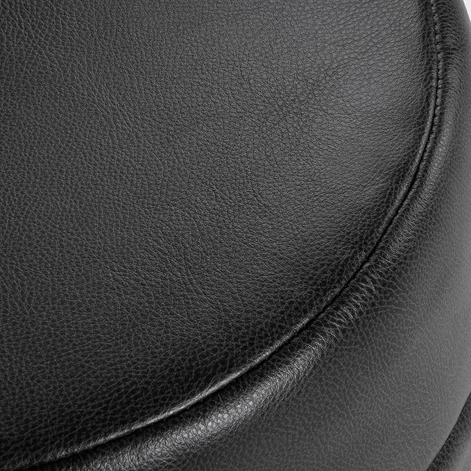 HomePop Upholstered Faux Leather Round Ottoman Home Décor|Foot Rest Ottoman- Black Faux Leather