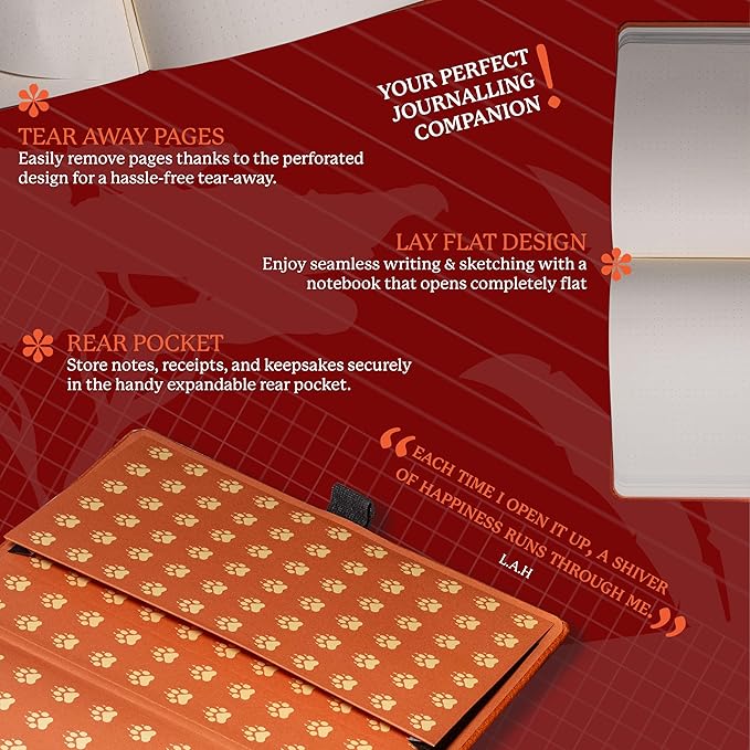 Dingbats* Wildlife Grid Writing Journal Notebook A5 - Vegan Leather Hardcover - Ideal for Work, Travel - Pocket, Elastic Closure, & Bookmark