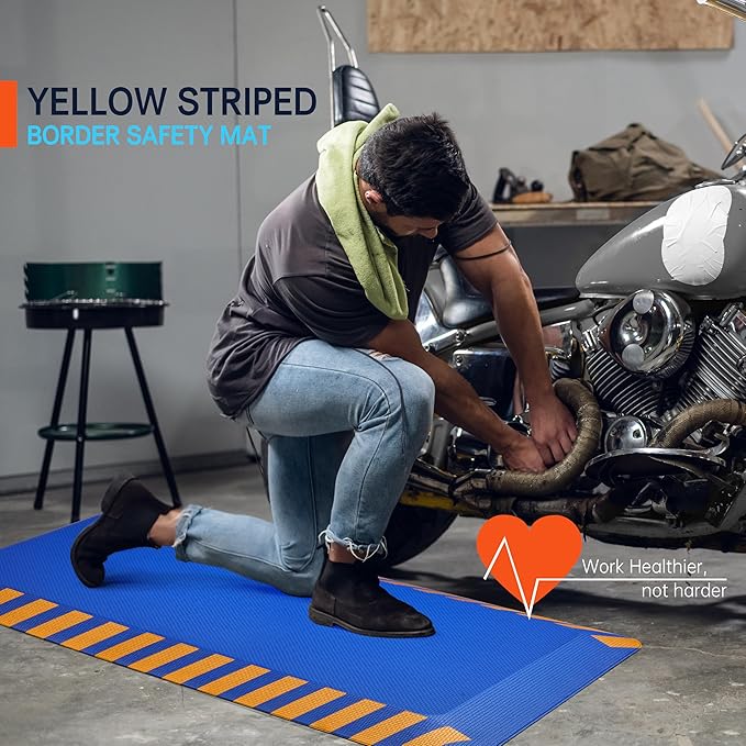 FEATOL Anti Fatigue Mats Industrial 2 Packs, Ergonomic Standing Floor Mat for Work for Stand, Blue with Yellow Border Safety 20" x 59"-Support for Leg & Back Pain