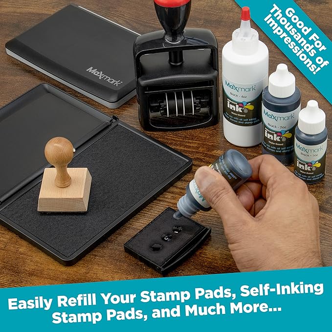 MaxMark Premium Refill Ink for self Inking Stamps and Stamp Pads, Green Color - 1 oz.