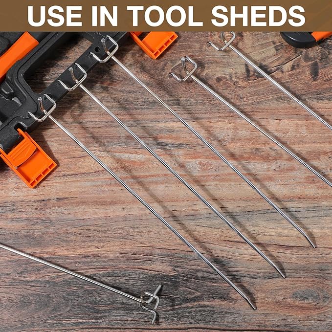 Funrous 100 Pack Peg Board Hooks Stainless Steel Pegboard Hooks Shelving Display Hanging Peg Board Holders for 1/8 and 1/4 Garage Storage Tools Organizer(12 inch)