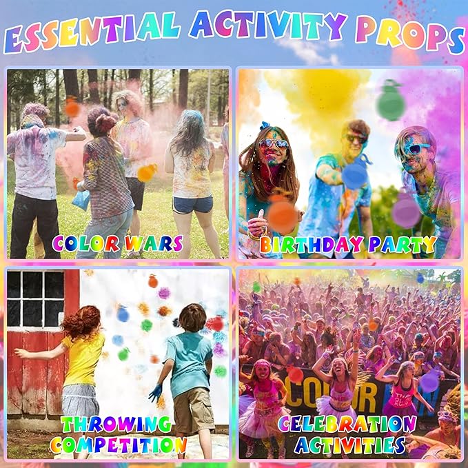 ARELUX Holi Powder Color Run Powder Balls 12 Pack 80g Each Natural, Throwing Balls of Washable Chalk Powder Paint for Color War, Rangoli, Fun Run, Party & Festival