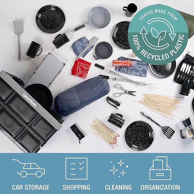 CleverMade Collapsible Storage Bins - Obsidian 3 Pack 62L - Stackable Containers Heavy Duty Capacity Folding Crates - Space-Saving for Home