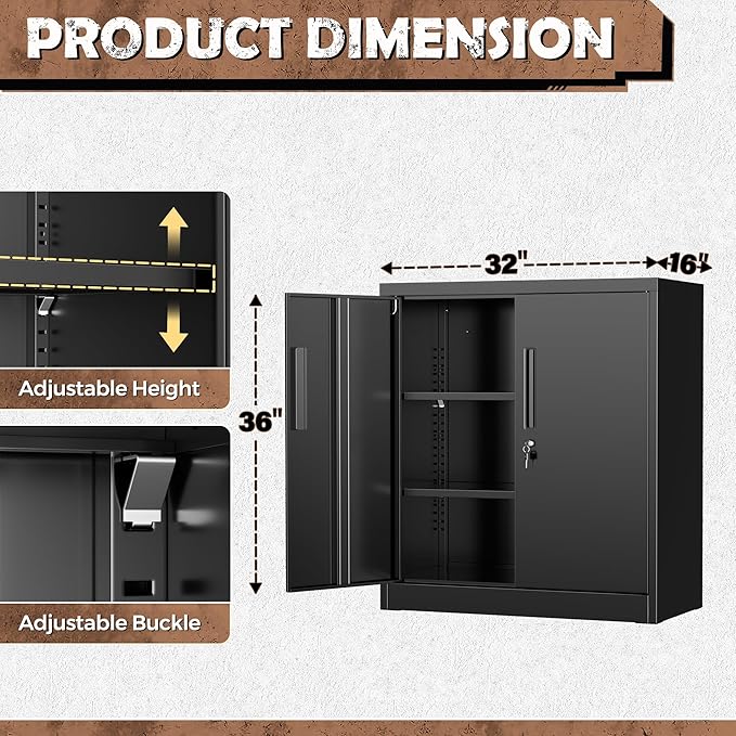 INTERGREAT 36" Metal Cabinets with Lock,Lockable Metal Cabinet Storage with Doors and Shelves for Garage,Black Locking Garage Storage Cabinets