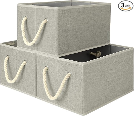 StorageWorks Storage Baskets for Shelves, Foldable Fabric Closet Storage Bins with Handles, Fabric Storage Bins Clothes Organizer, Gray, 3-Pack, Large