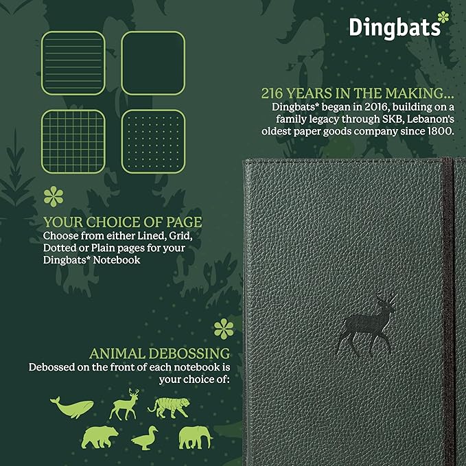 Dingbats* Wildlife Plain Writing Journal Notebook A5 - Vegan Leather Hardcover - Ideal for Work, Travel - Pocket, Elastic Closure, & Bookmark
