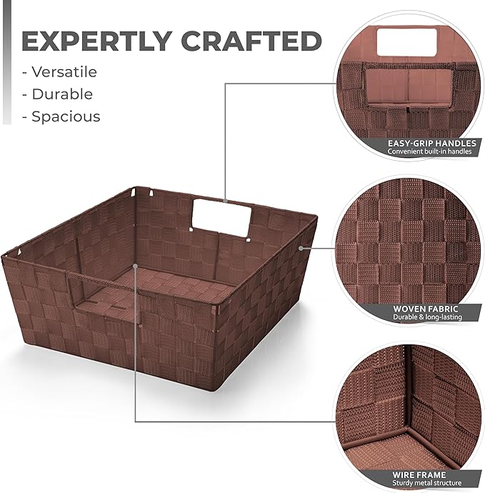 Sorbus Set of 3 Large Woven Storage Baskets – Mesh Hand-Woven Baskets for Organizing, Fabric Storage Bins for Linen Closet Organizer, Storage Baskets for Shelves and Home Organization (Chocolate)