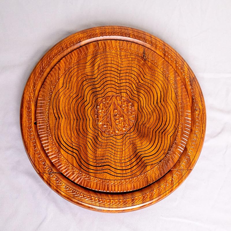 Handmade 12″ Collapsible Wooden Basket, Single Bowl Flower Design in Himalayan Rosewood, Fruit Basket, Bread Bowl & Trivet, Folds Flat for Easy Storage – Unique Centerpiece & Gift