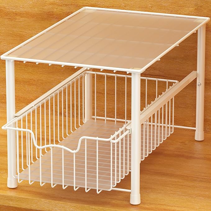 Simple Houseware Stackable Under Sink Cabinet Sliding Basket Organizer Drawer, White