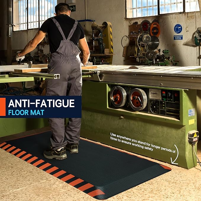 FEATOL Anti Fatigue Mats Industrial 2 Packs, Ergonomic Standing Floor Mat for Work for Stand, Black with Orange Border Safety 20" x 32"-Support for Leg & Back Pain