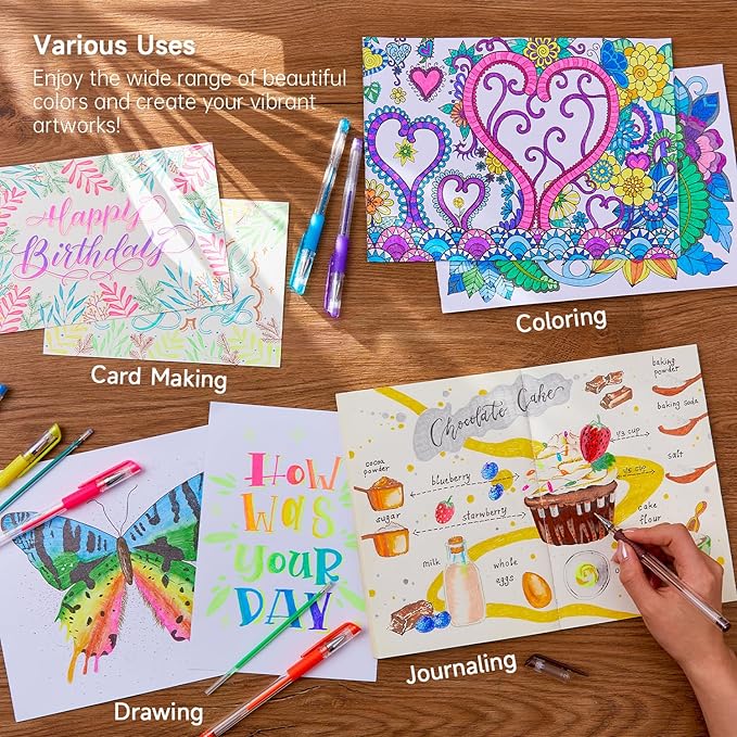 Shuttle Art Gel Pens, 32 Colors Gel Pen Set with Coloring Book for Adults Coloring Books Drawing Doodling Crafts Scrapbooking Journaling
