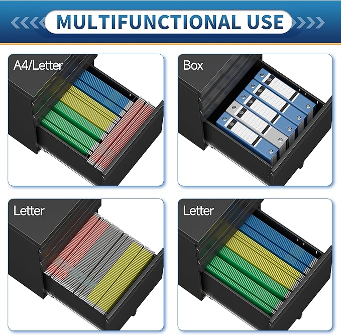 3 Drawer File Cabinet with Lock and Wheels,Rolling File Cabinets with Lock,Vertical Metal Filing Cabinet for Legal/Letter/A4 File-Black/Assembly Required