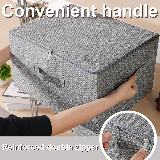 Underbed Storage Box, Foldable Cube Baskets with Lid, Bins for Organizing Clothes, Shoes, Blankets, Pillows, 19.6x15.7x11.8Inches, Grey, 2 Pack