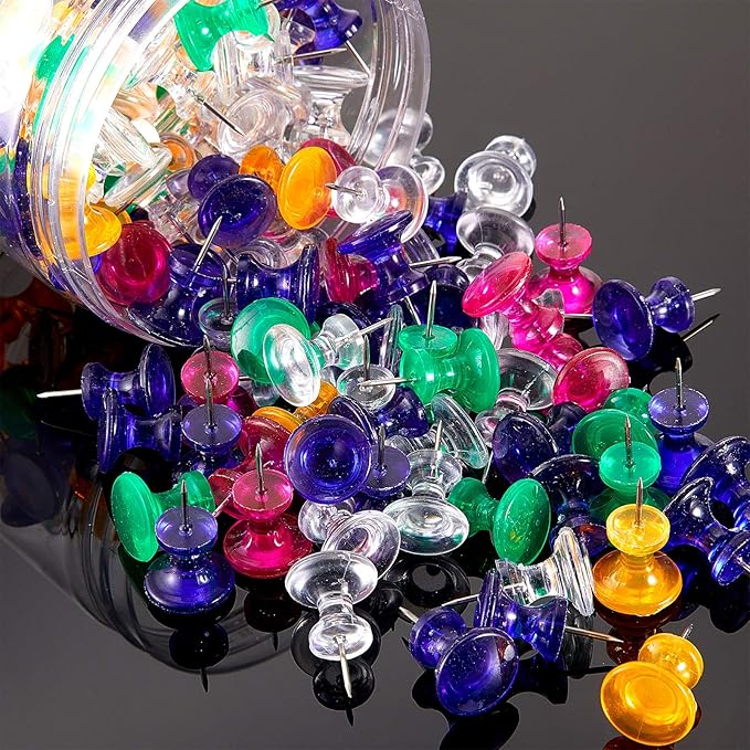 Outus 100 Pcs Giant Push Pins Large Thumb Tacks Plastic Heads 1 Inch Jumbo Push Pins for Cork Board Map Posters Office School(Red, Yellow, Blue, Green, Clear)