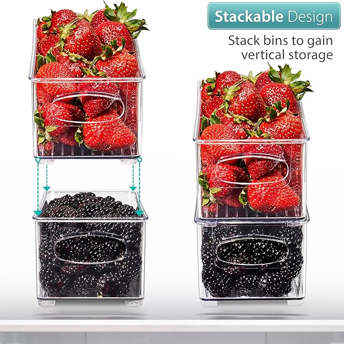 Sorbus Stackable Refrigerator Organizer Bins - Clear Storage Bins for Kitchen Pantry, Freezer & Fridge Organization - Food Organizing Plastic Containers with Handles for Countertops & Drawers (2 Pack)