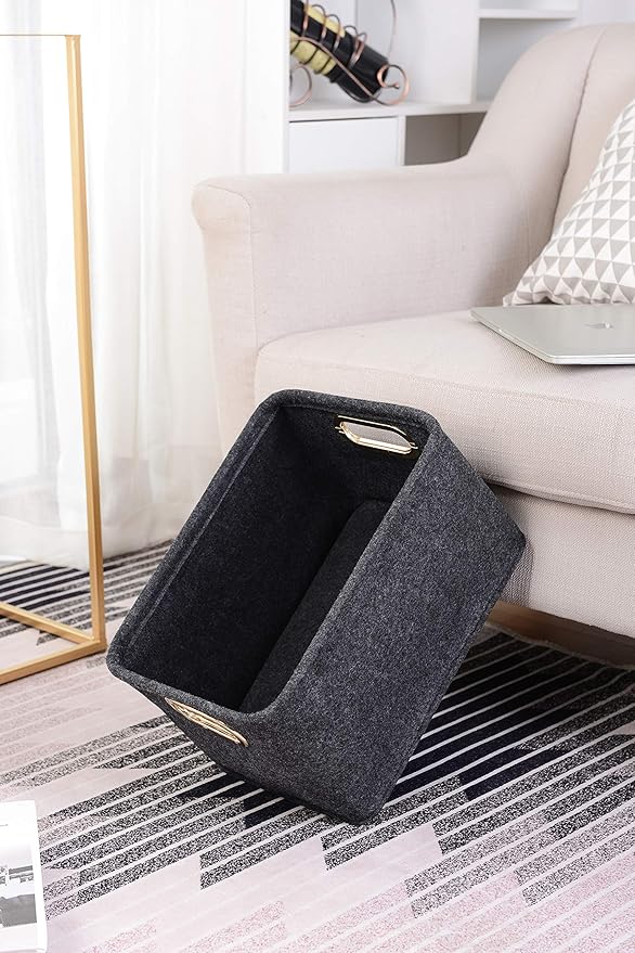 Collapsible Storage Bins Foldable Felt Fabric Storage Basket Organizer Boxes Containers with Handles Metal Handles for Nursery Toys,Kids Room,Clothes,Towels,Magazine