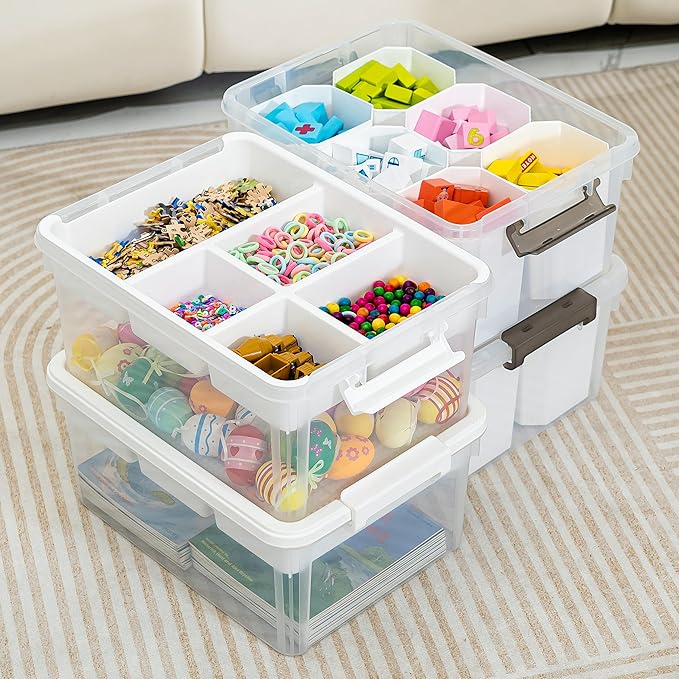 Citylife 17 QT Plastic Storage Bins Clear Storage Box with Lids Multipurpose Stackable Storage Containers for Organizing Tool, Craft, Crayon, 4 Packs