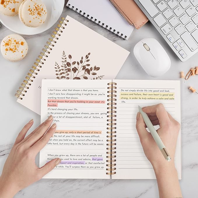 Qabliqo Vintage Plant Christian Spiral Notebooks, He Restores My Soul Bible Journals for Writing, Religious Payer Journal for Women Men, Scripture Notebook for Note Taking, 5.5x8.3 Inch