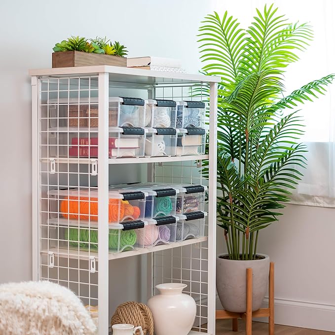 IRIS USA 6-Pack Storage Bins with Lids, 6 Quart, Made in USA Stackable See-Through Organizing Solution Latches Durable Nestable Containers Secure Pull Handle, BPA-Free Plastic