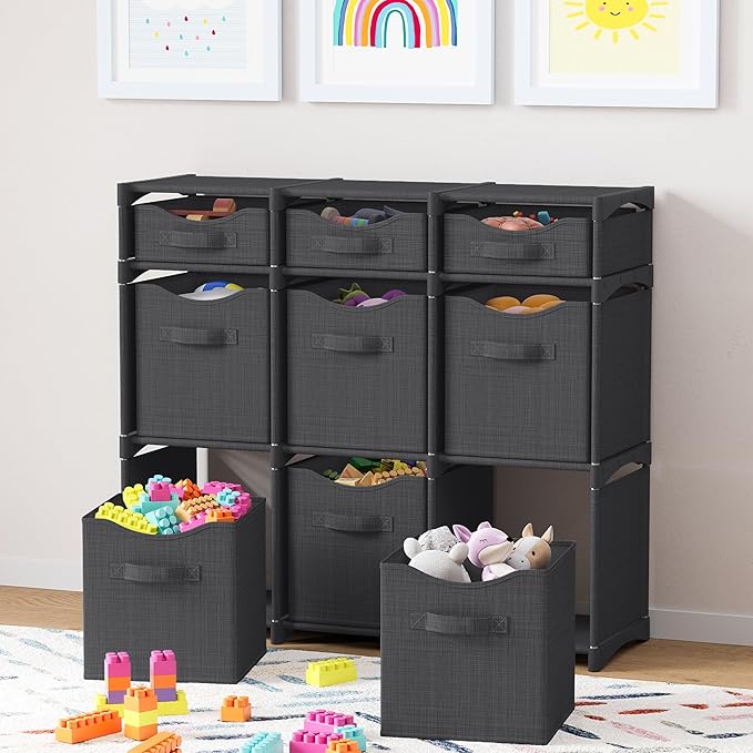 9 Cube Closet Organizers And Storage | Includes All Storage Cube Bins | Easy To Assemble Closet Storage Unit With Drawers | Room Organizer For Clothes, Baby Closet Bedroom, Playroom, Dorm (Dark Grey)