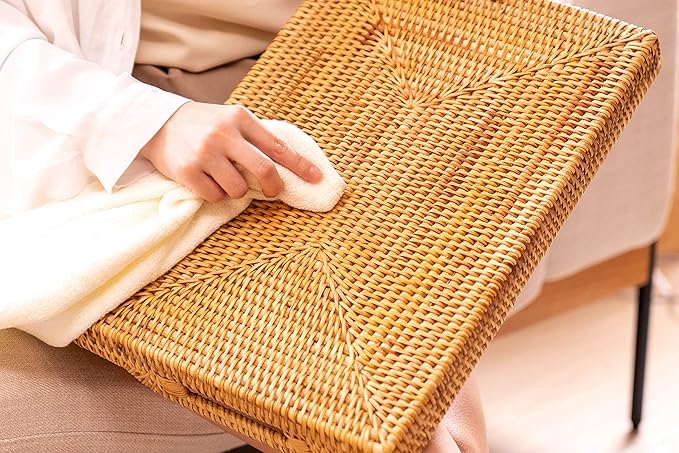 Hand-Woven Rattan Serving Tray with Handles for Breakfast, Drinks, Snack for Dining/Coffee Table (14.5 inch (37 cm), Rectangular)
