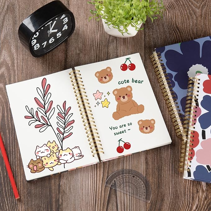 Blank Spiral Notebook Bulk, A5 Flower Unlined Journals, 100GSM Thick Paper Travel Journal Set, Hard Cover, Plain Wirebound Draw Sketchbook Planner, 75 Sheets per Book, 5.7x8.3 inch, 3 Pack