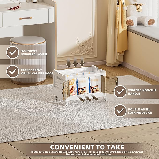 28 QT / 7 Gal Multi-Purpose Stackable Storage Cabinet: Double Magnetic Doors, Foldable, Wheels Included, Leather Handles - Ideal for Pantry, Laundry Room, Dorm