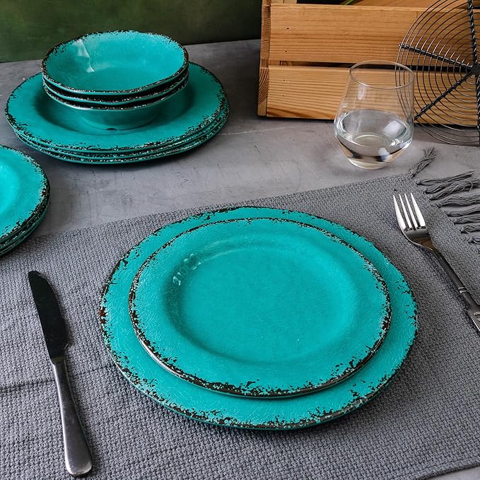 LEHAHA Vintage Melamine Serving Tray Set, Rectangular Large Serving Trays/Platters Set for Serving Food, BPA Free Food Serving Platters and Trays, Set of 2, 17.5"x 10", Teal