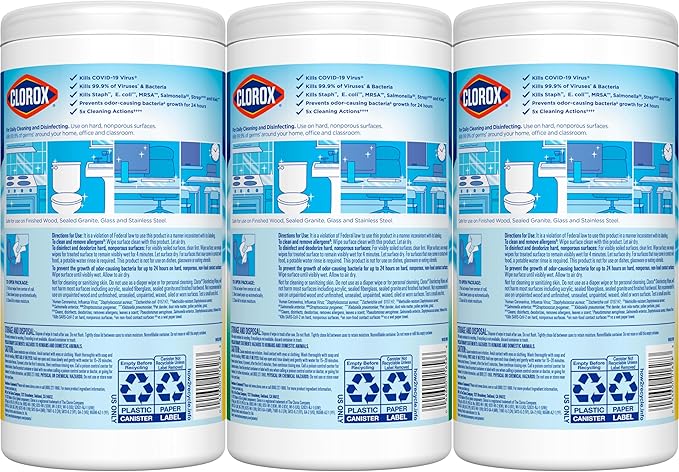 Clorox Disinfecting Wipes Value Pack, Household Essentials, Dorm Room Essentials, 75 Count, Pack of 3 (Package May Vary)