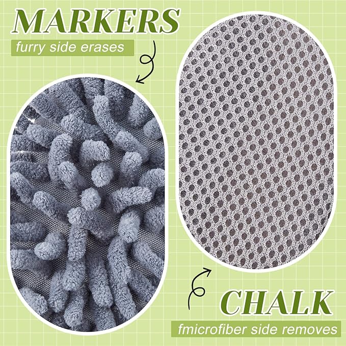 Zonon 4 Pieces Dry Erase Eraser Microfiber Shag Washable Whiteboard Eraser for Markers, Chalk, Classroom, Home and Office(Pink,Green,Yellow,Gray)