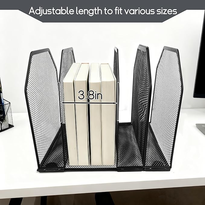Adjustable Desk File Organizer,Detachable Office Folder Organizer,Compact Vertical Desk File Holder,Wrought Iron Paint,Suitable for Home, School, Office Classrooms (Black - 5 grids)
