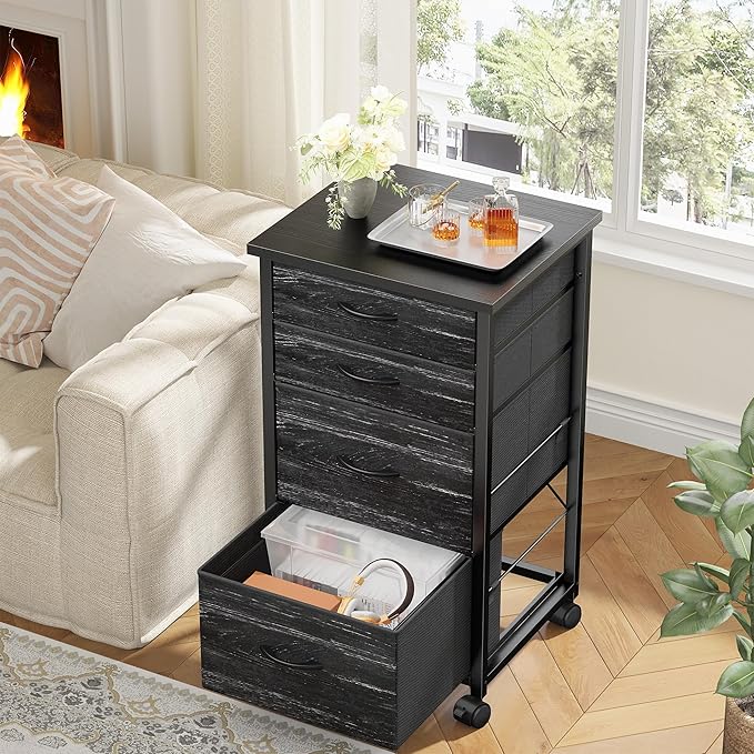 4 Drawers Mobile File Cabinet Vertical Filing Cabinet with Fabric Drawer Fits A4/Letter Size Printer Stand for Home Office，Black