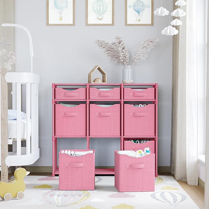 9 Cube Closet Organizers And Storage | Includes All Storage Cube Bins | Easy To Assemble Closet Storage Unit With Drawers | Room Organizer For Clothes, Baby Closet Bedroom, Playroom, Dorm (Pink)