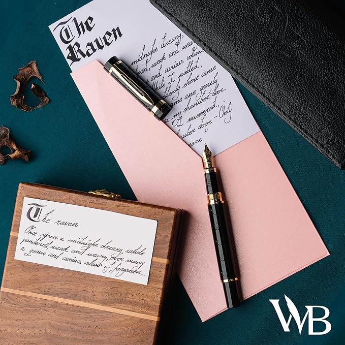 Wordsworth & Black Primori Fountain Pen Set [Black Gold]; Medium Nib, Gift Case, 24 Ink Cartridges, Refill Converter, Manual; Journaling, Calligraphy, Smooth Writing Pens; Left & Right Handed