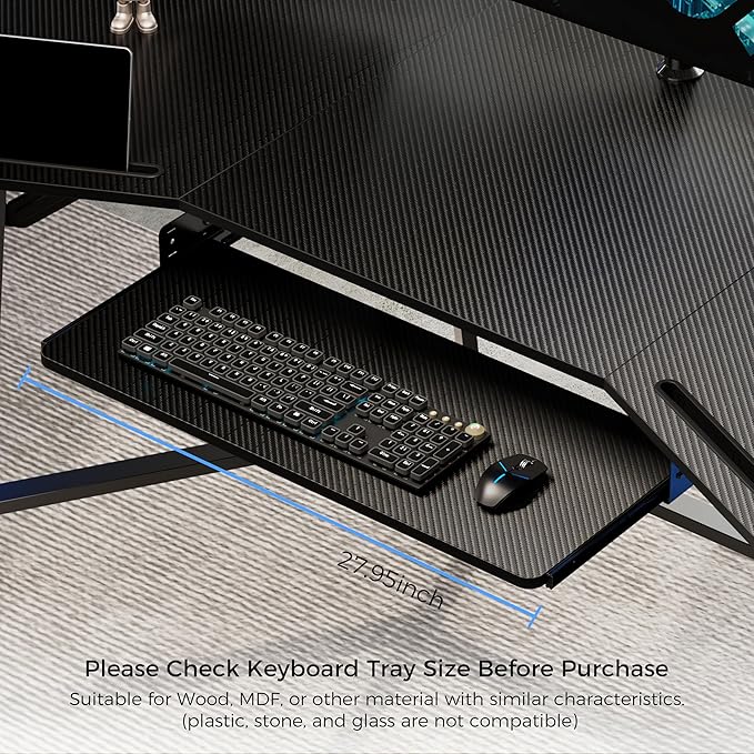 EUREKA ERGONOMIC Adjustable Keyboard Tray Under Desk, 28x11 Inch Large Slide Out Keyboard & Mouse Platform Tray, Wooden Pull Out Computer Keyboard Drawer for Typing Home Office Desk, Black