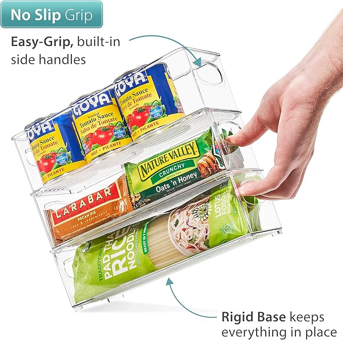 Sorbus Stackable Refrigerator Organizer Bins - Clear Storage Bins for Kitchen Pantry, Freezer & Fridge Organization - Food Organizing Plastic Containers with Handles for Countertops & Drawers (2 Pack)