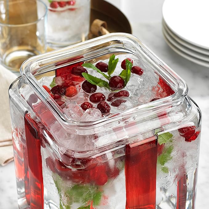 Gift Box Drink dispenser with Red Ribbon Design, Glass Beverage Dispenser For Christmas Party & decorations, Gift Ready Packaging With 100% Leakproof Spigot Perfect For Parties And Daily Use 1.5 GAL