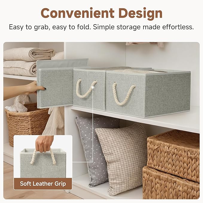 StorageWorks Storage Baskets for Shelves, Foldable Fabric Closet Storage Bins with Handles, Fabric Storage Bins Clothes Organizer, Gray, 3-Pack, Large