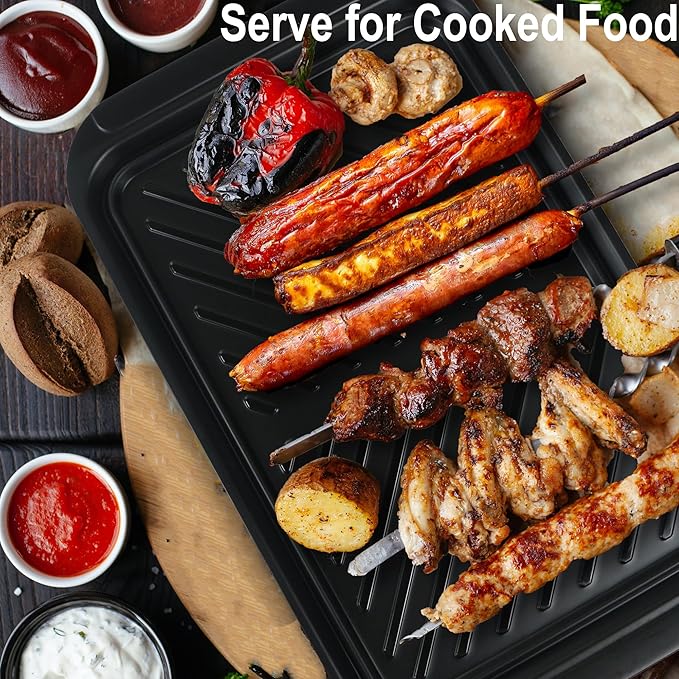 KAQAHIDO Grilling Deep Prep and Serve Trays, BBQ Platter for Raw Meat Marinating and Finished Cooked Food, Melamine Serving Tray, Set of 2, Cleaning Pack Included