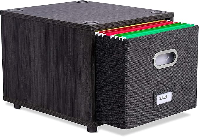 BIRDROCK HOME Rolling File Cabinet – Decorative Storage Shelf w/Removable Bins, Handles, and Wheels – Organize Files, Books, Toys, Under Desk Office Solution, Modern Design - 1 Lateral Drawer, Gray