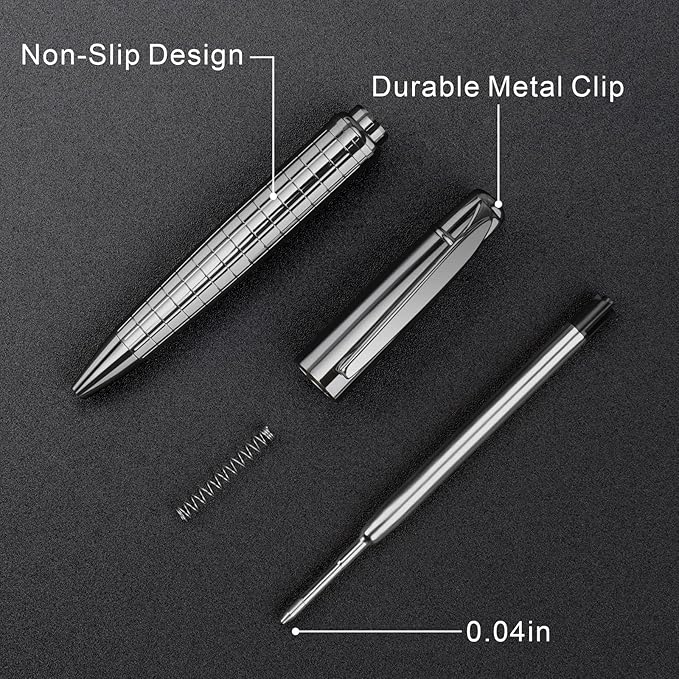 Cambond Ballpoint Pens Bulk - 1.0 mm Medium Point Metal Pens for Journaling Gift Business Men Police Flight Attendants, 3 Nice Pens with 6 Refills (Sliver)