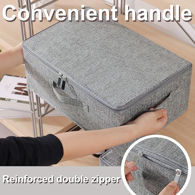 Blanket Bags with Lid, Foldable Underbed Storage Bins, Home Basket Container for Organizing Clothes, Shoes, Pillows, 14.9x10.2x5.9Inches, Grey, 2 Pack