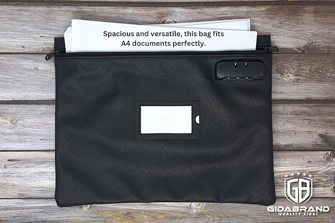 Notary Bag with Lock | 14x11 inch | Black | Zipper Notary Supplies Bag | Locking Notary Bag for Notary Kit, Stamp, Embosser, Ink Pad, and Valuables | Locking Document Bag | Journal Carrying Case