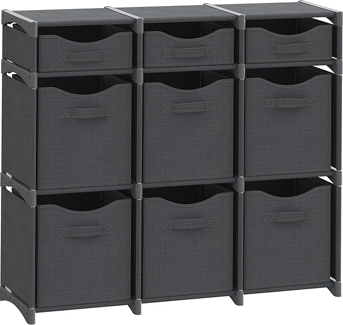 9 Cube Closet Organizers And Storage | Includes All Storage Cube Bins | Easy To Assemble Closet Storage Unit With Drawers | Room Organizer For Clothes, Baby Closet Bedroom, Playroom, Dorm (Dark Grey)