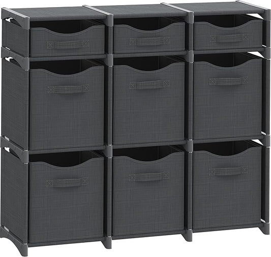 9 Cube Closet Organizers And Storage | Includes All Storage Cube Bins | Easy To Assemble Closet Storage Unit With Drawers | Room Organizer For Clothes, Baby Closet Bedroom, Playroom, Dorm (Dark Grey)