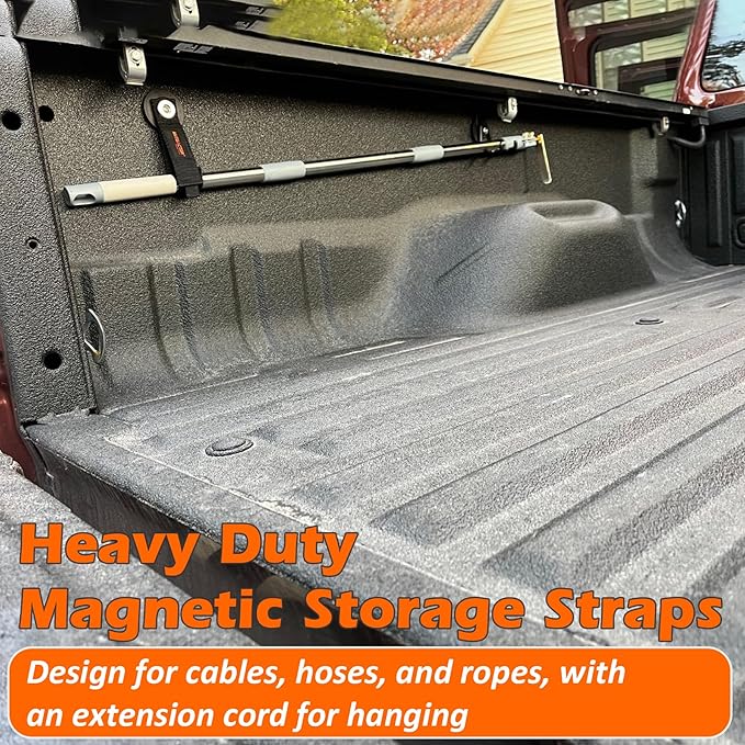 MUTUACTOR Strong Magnetic Hooks with Storage Straps, Φ1.96” Anti-Slip Rubber Coated Heavy Duty Hooks,4PCS Universal Carrying Storage Extension Cords, Hoses, Ropes Organization in Garage Workshop RVs