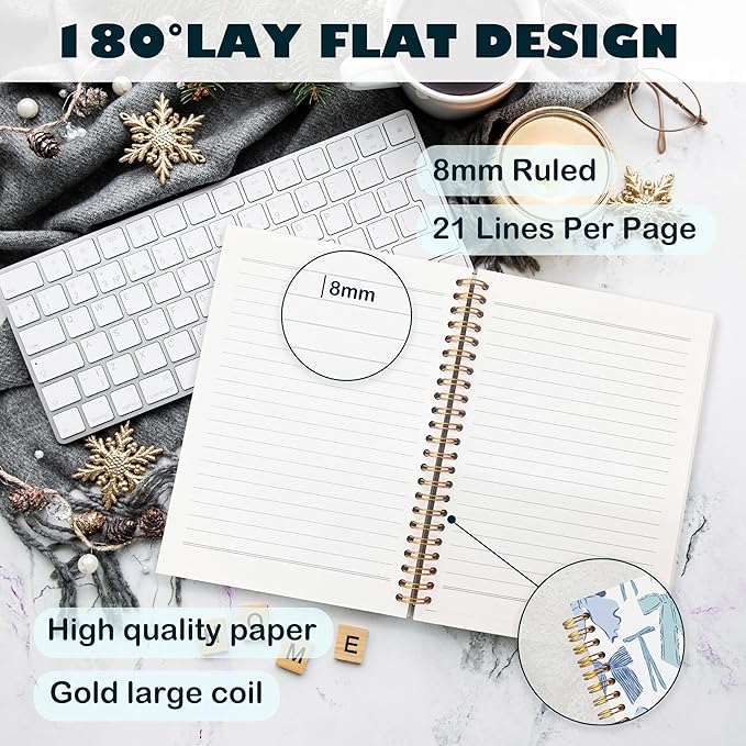 BearCake Bow Notebook Journal,Trendy Coquette Blue Bow Notebook for Women Notebook Note Taking,Hardcover Spiral Notebook 5.5x8.3