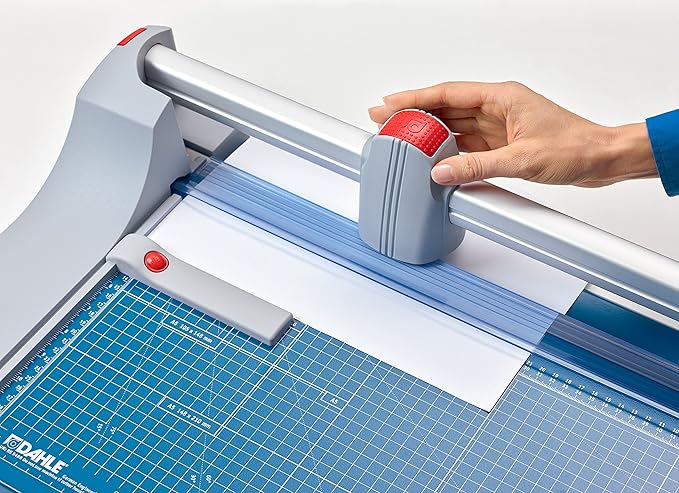 Dahle Large Format Premium Rolling Trimmer, 72" Cut Length, 12 Sheets Capacity, Cut Mat Board, Self-sharpening Blade Cuts in Both Directions, Ground Steel Blade, Automatic Clamp Holds (472)