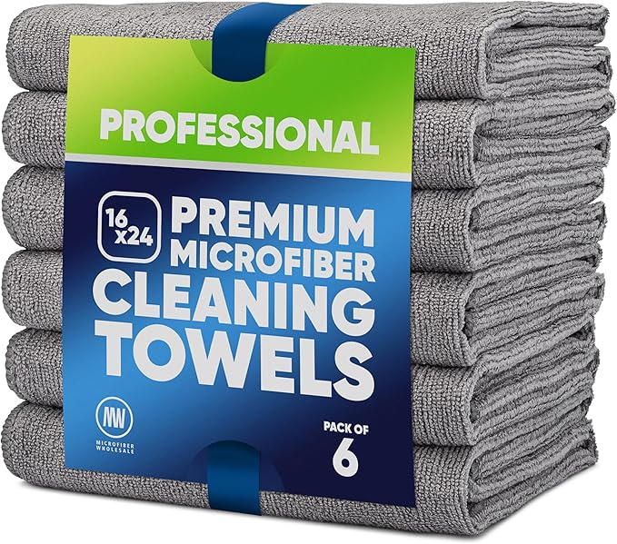Microfiber Wholesale 16" x 24" Pro Multi Surface Microfiber Towels | 6 Pack (Gray)