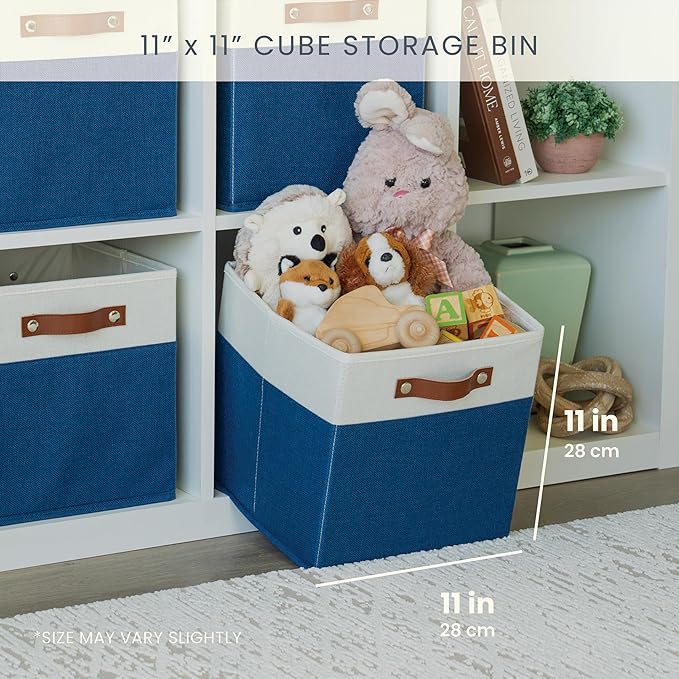OrganiHaus 11" x 11" x 11" Fabric Cubes Storage Bins Set of 4, Foldable Collapsible Canvas Storage Bins for Organizer, Toy Organizer for Kallax, 11 Inch Linen Cube Shelf Baskets - Navy Blue